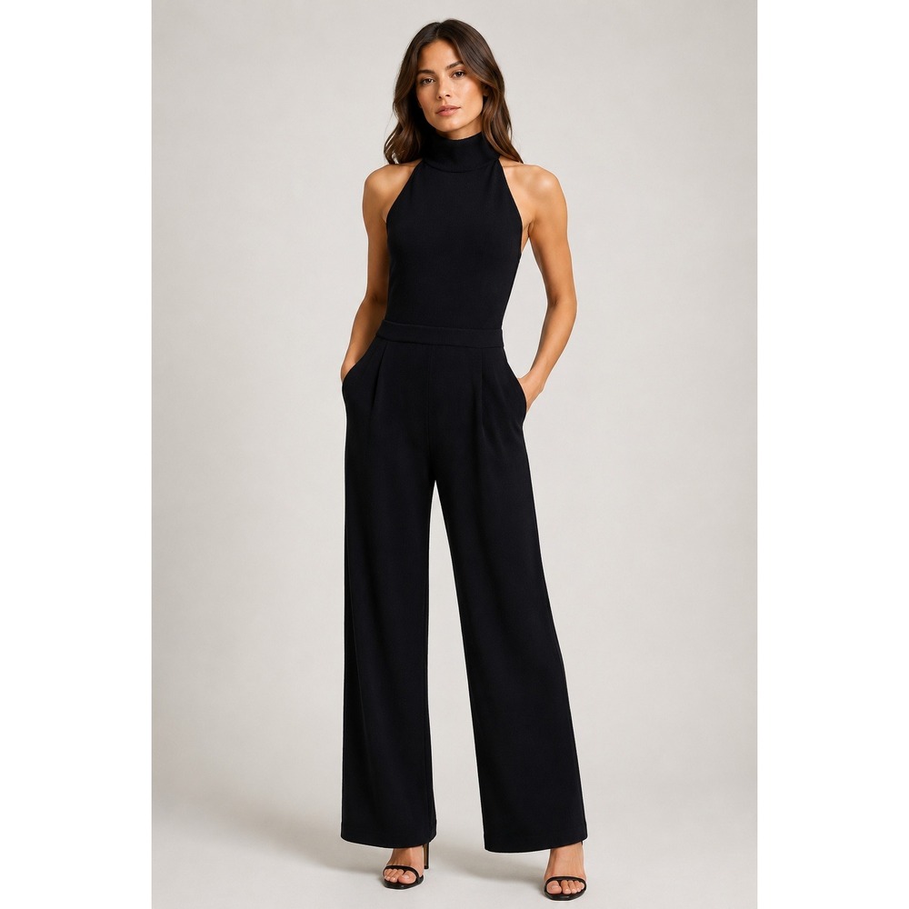 VIntage St. John Jumpsuit Womens 8 Black Santana Knit Halter Evening Minimalist